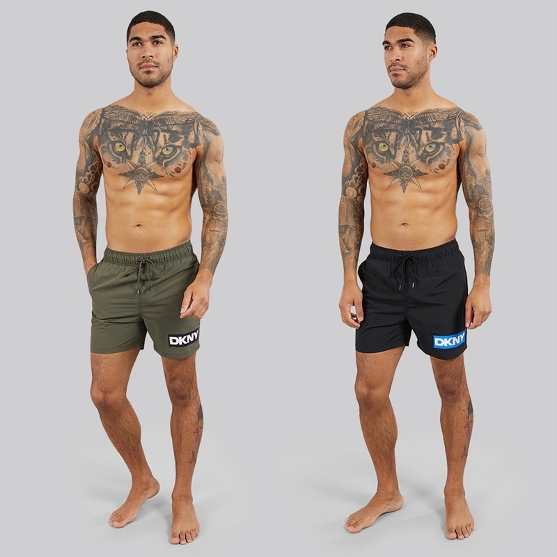 DKNY Mens Two Pack Kos Swim Shorts Black/Olive - Image 4