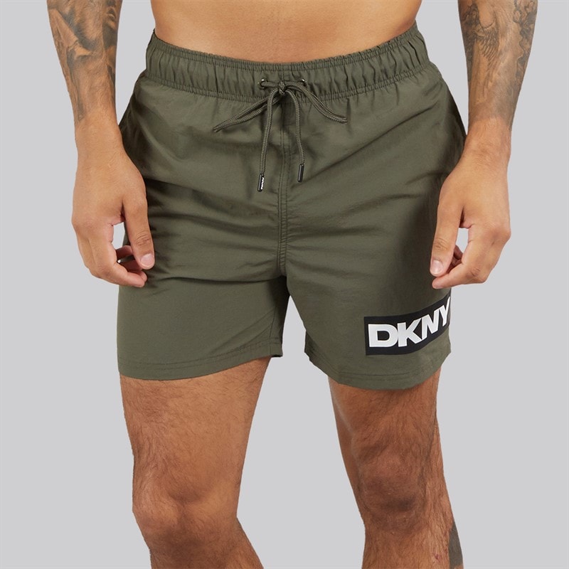 DKNY Mens Two Pack Kos Swim Shorts Black/Olive - Image 5