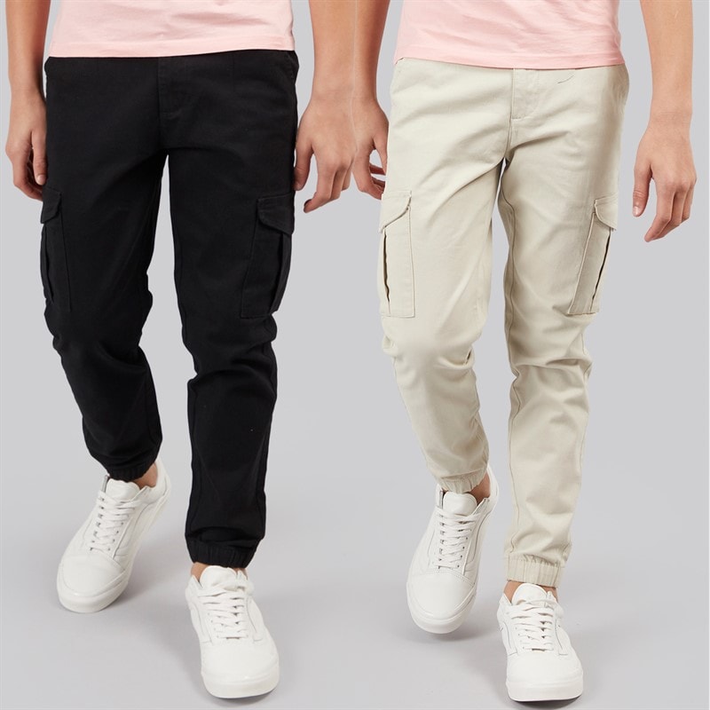Kangaroo Poo Boys Two Pack Chino Cargo Trousers Black/Stone
