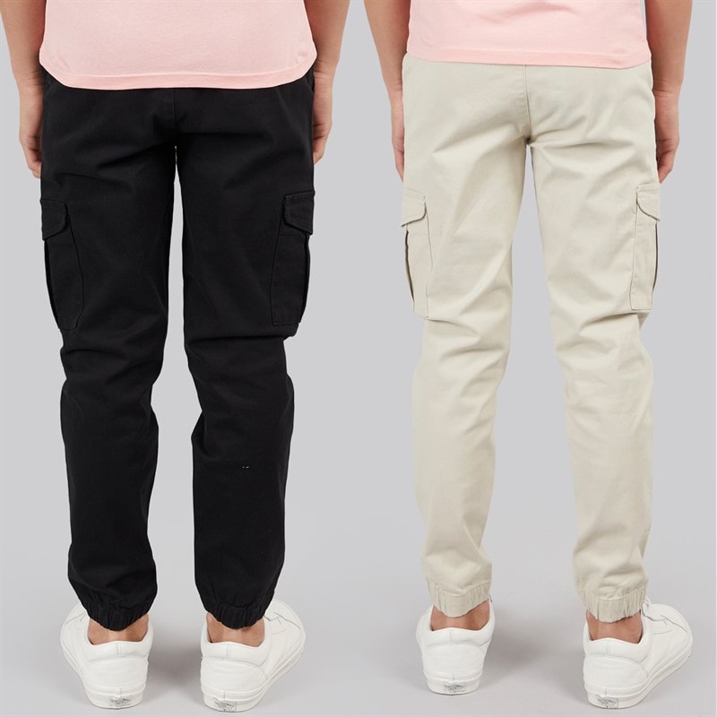 Kangaroo Poo Boys Two Pack Chino Cargo Trousers Black/Stone - Image 2