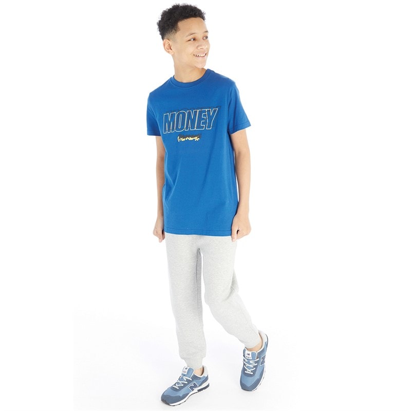 Kangaroo Poo Boys Slim Fit Cuffed Fleece Jog Pants Grey Marl - Image 4