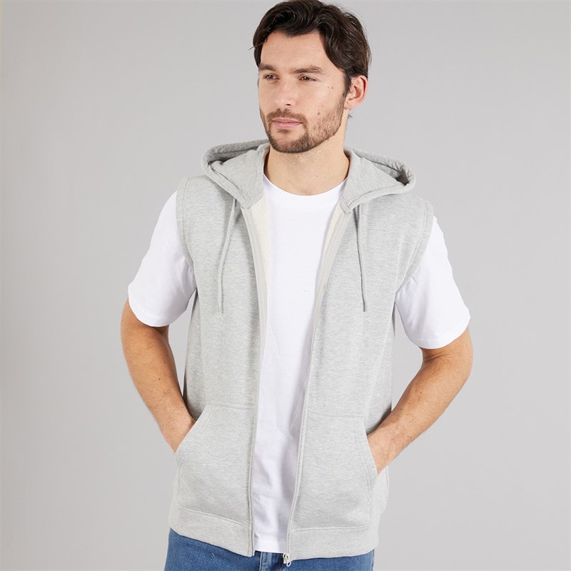 Kangaroo Poo Mens Sleeveless Zip Through Hoodie Grey Marl