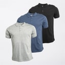 Kangaroo Poo Mens Three Pack Jersey Polo Shirts Black/Indigo/Grey Marl