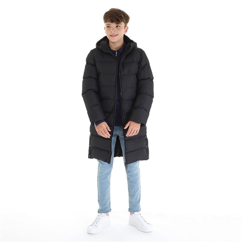 Kangaroo Poo Boys Longline Hooded Puffer Jacket Black - Image 3