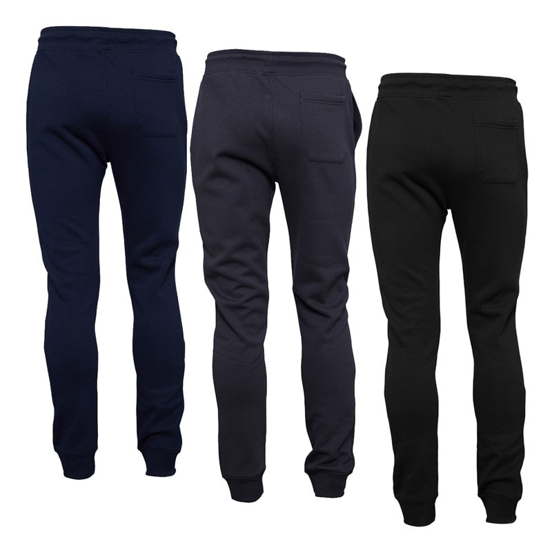 Kangaroo Poo Mens Three Pack Regular Fit Cuffed Fleece Joggers Black/Navy/Magnet - Image 2