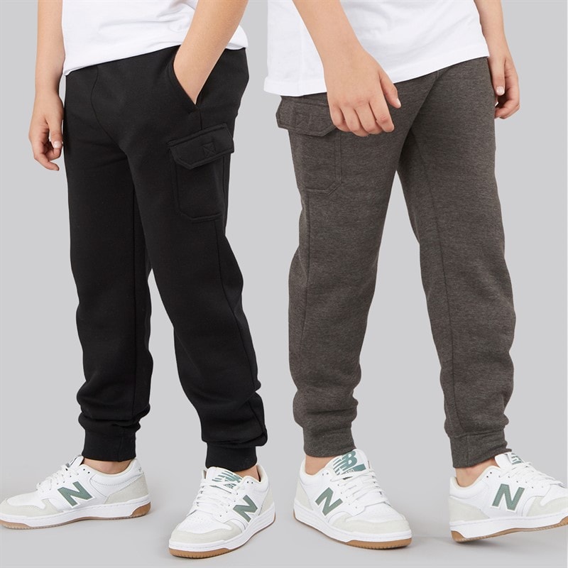 Kangaroo Poo Boys Two Pack Cargo Joggers Black/Charcoal Marl