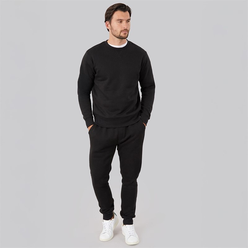 Kangaroo Poo Mens Regular Fit Cuffed Fleece Joggers Black - Image 3