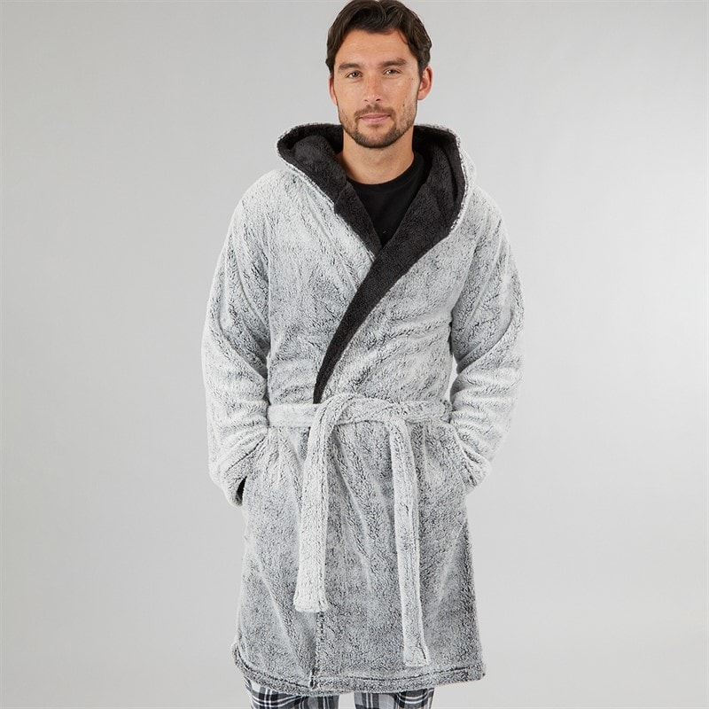 Kangaroo Poo Mens Frosted Hooded Robe Charcoal Frosted