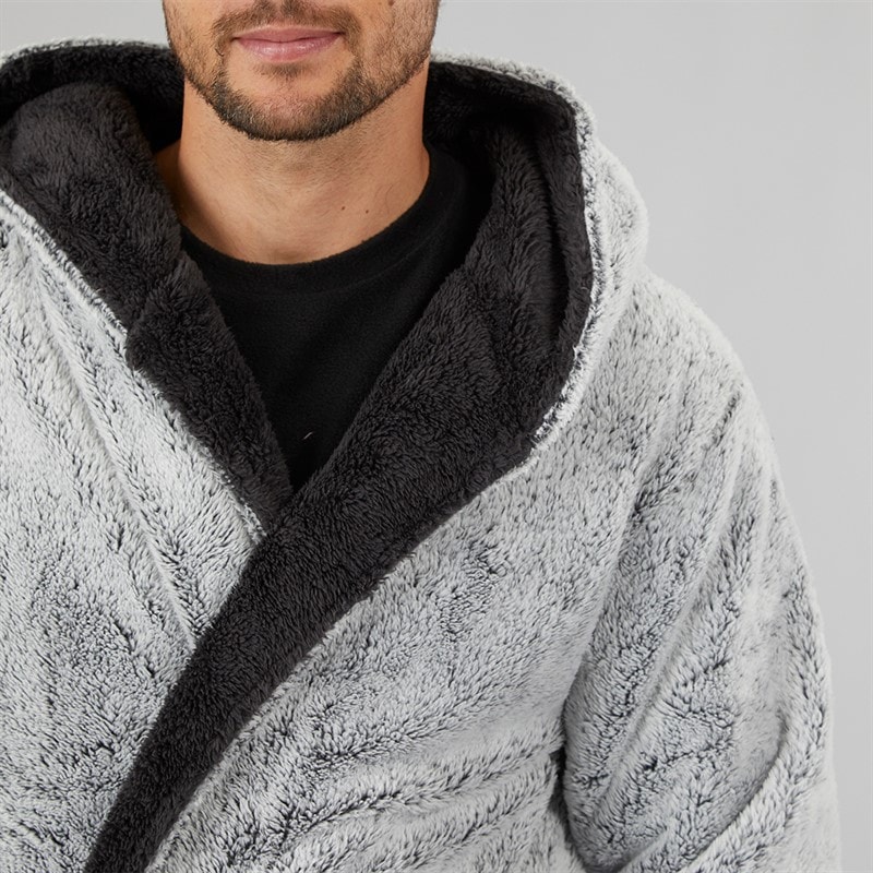 Kangaroo Poo Mens Frosted Hooded Robe Charcoal Frosted - Image 3