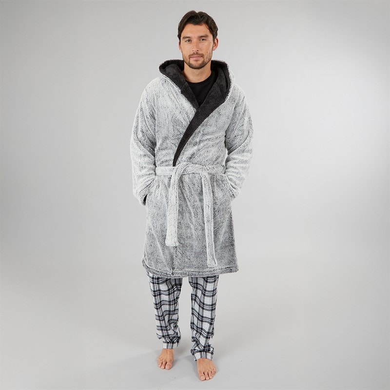 Kangaroo Poo Mens Frosted Hooded Robe Charcoal Frosted - Image 4