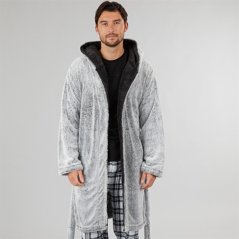 Kangaroo Poo Mens Frosted Hooded Robe Charcoal Frosted - Image 5