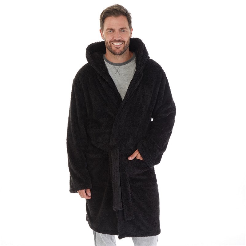 Kangaroo Poo Mens Hooded Robe Black - Image 1