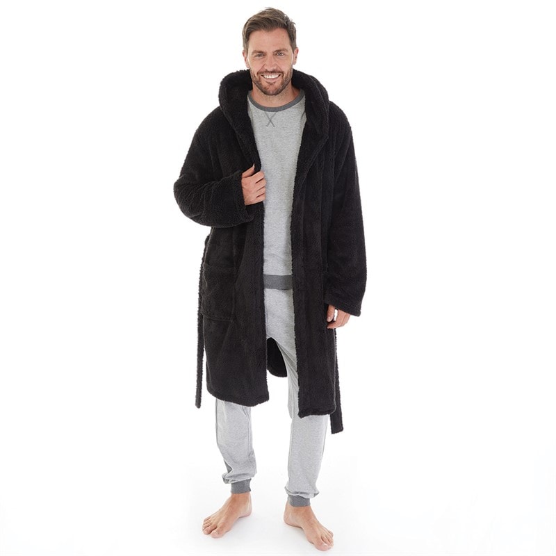 Kangaroo Poo Mens Hooded Robe Black - Image 4