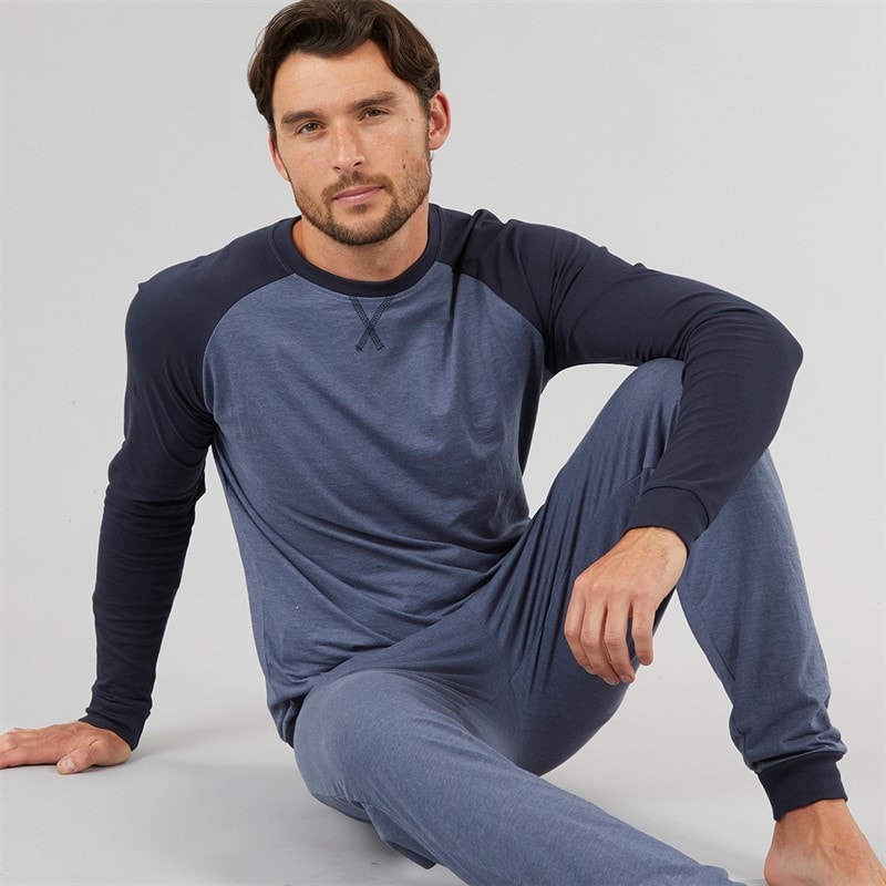 Kangaroo Poo Mens Loungewear Set Blue Marl/Navy