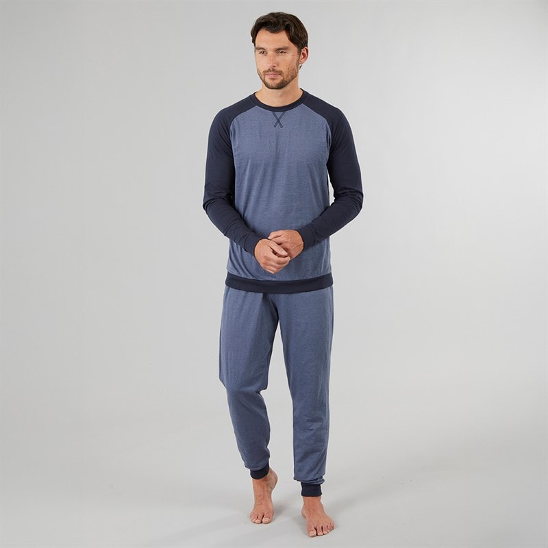 Kangaroo Poo Mens Loungewear Set Blue Marl/Navy - Image 3