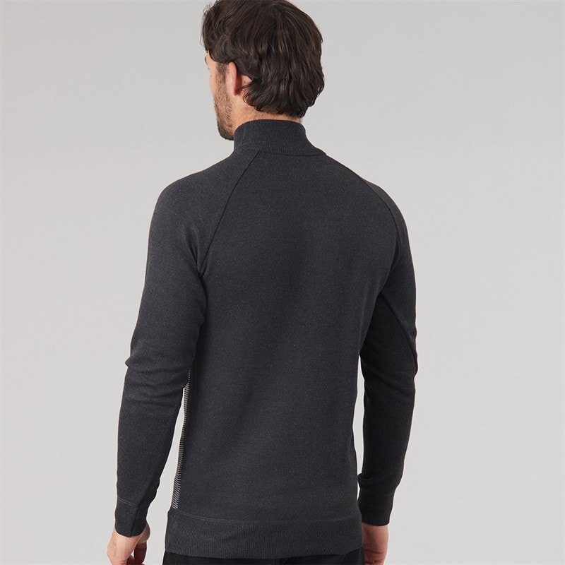 Kangaroo Poo Mens 1/4 Zip Mens Striped Sweater Charcoal Marl/Grey - Image 2