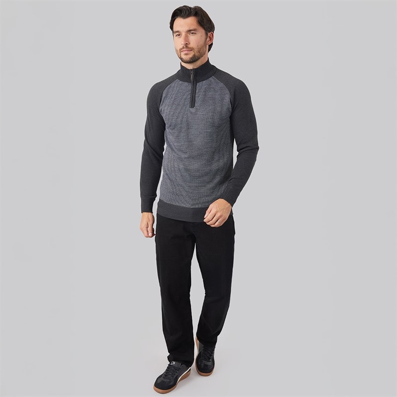 Kangaroo Poo Mens 1/4 Zip Mens Striped Sweater Charcoal Marl/Grey - Image 3