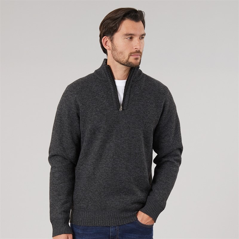 Kangaroo Poo Mens Sherpa Lined 1/4 Zip Sweater Charcoal Marl