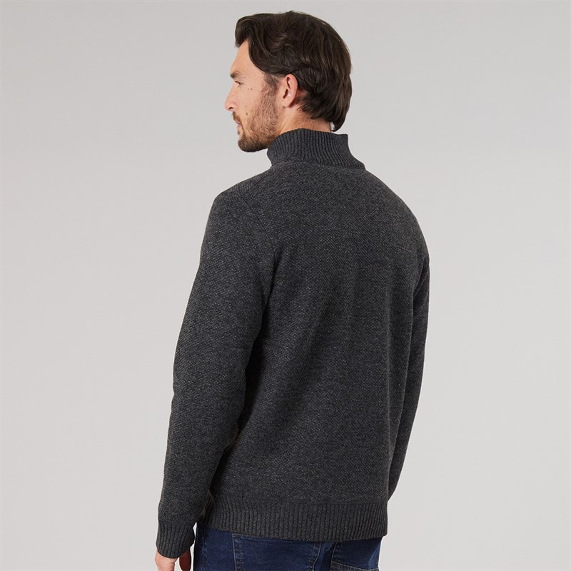 Kangaroo Poo Mens Sherpa Lined 1/4 Zip Sweater Charcoal Marl - Image 2