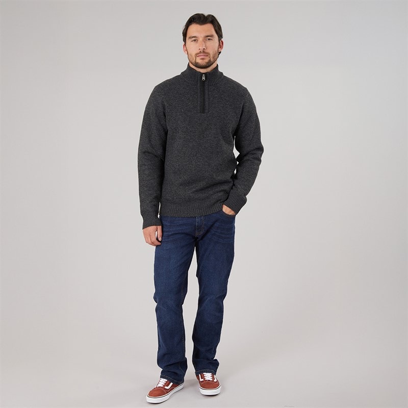 Kangaroo Poo Mens Sherpa Lined 1/4 Zip Sweater Charcoal Marl - Image 3