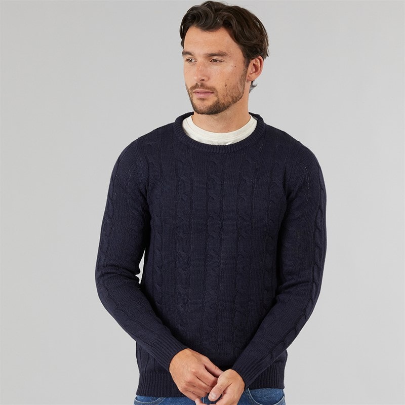 Kangaroo Poo Mens Cable Knit Sweater Navy