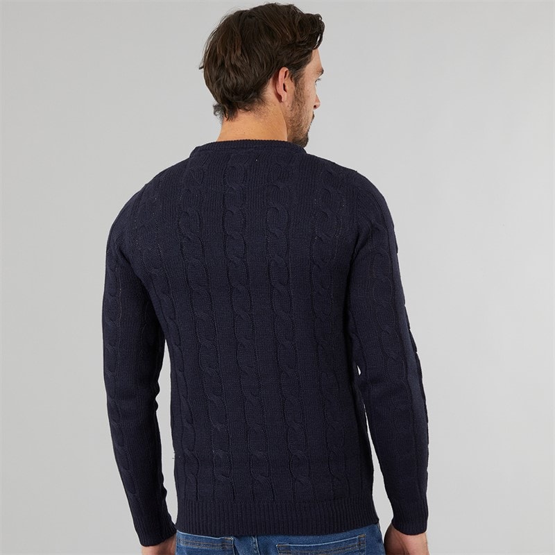 Kangaroo Poo Mens Cable Knit Sweater Navy - Image 2