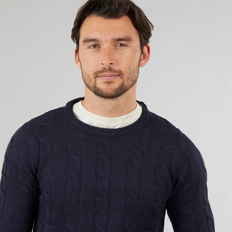 Kangaroo Poo Mens Cable Knit Sweater Navy - Image 3