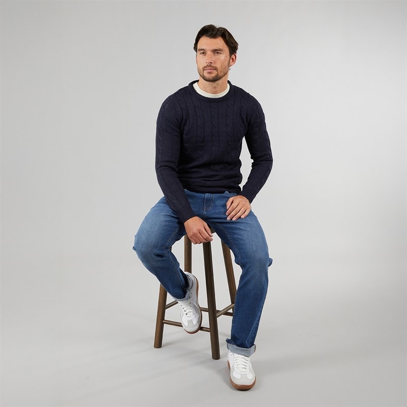 Kangaroo Poo Mens Cable Knit Sweater Navy - Image 4