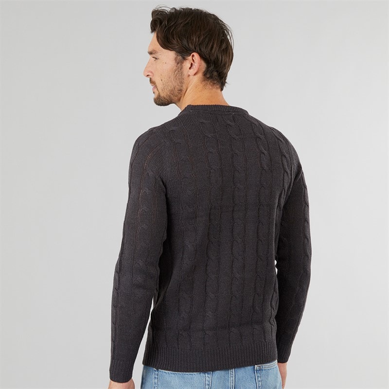 Kangaroo Poo Mens Cable Knit Sweater Charcoal Marl - Image 2