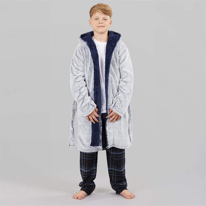 Kangaroo Poo Boys Dressing Gown Navy/Winter White - Image 3