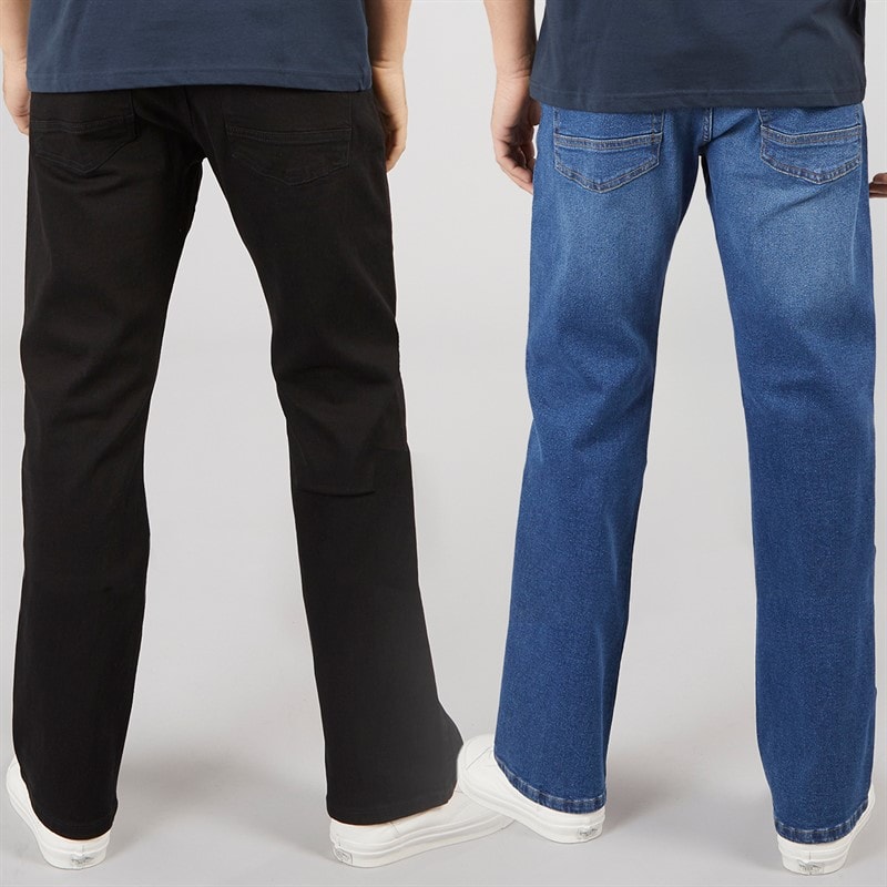 Kangaroo Poo Mens Two Pack Bootcut Denim Jeans Black/Mid Wash - Image 2