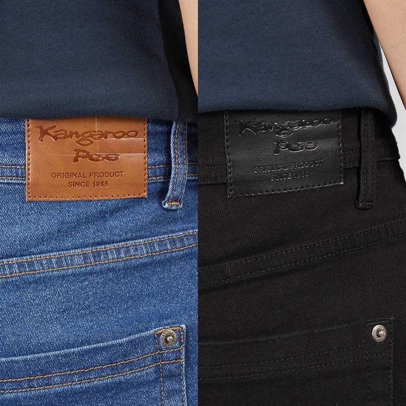 Kangaroo Poo Mens Two Pack Bootcut Denim Jeans Black/Mid Wash - Image 3