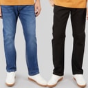 Kangaroo Poo Mens Two Pack Straight Fit Denim Jeans Black/Mid Wash