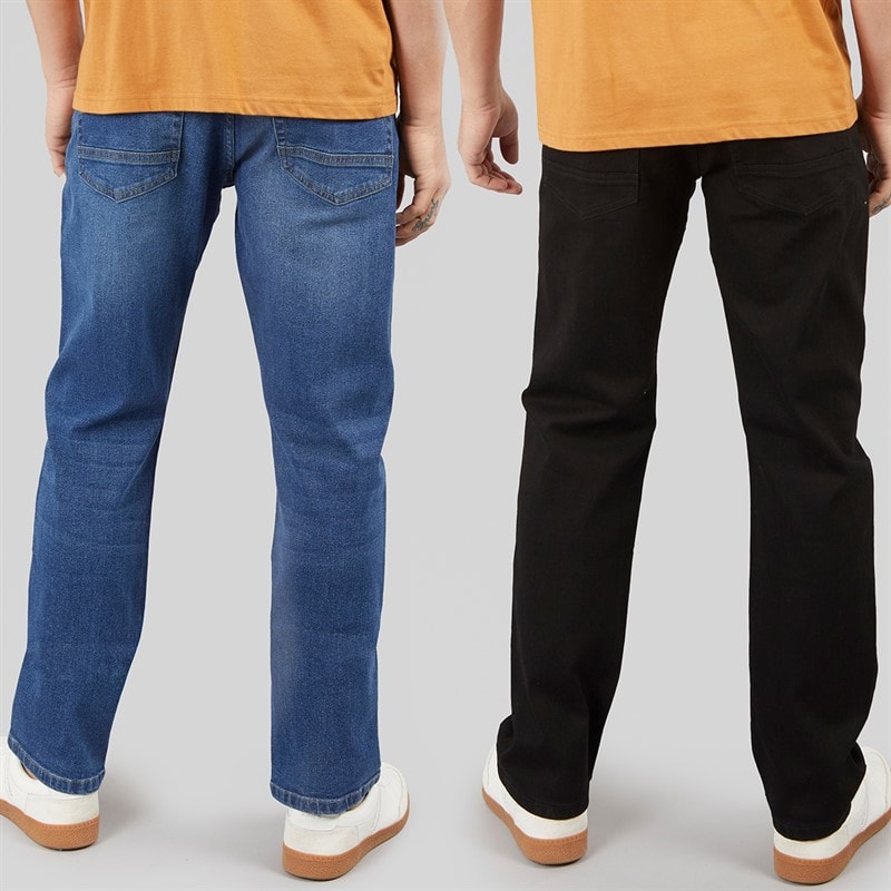 Kangaroo Poo Mens Two Pack Straight Fit Denim Jeans Black/Mid Wash - Image 2