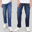 Kangaroo Poo Mens Two Pack Straight Fit Denim Jeans Dark Wash/Mid Wash