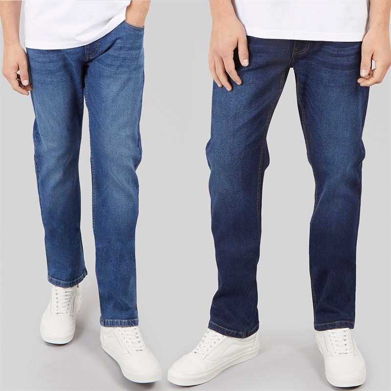 Kangaroo Poo Mens Two Pack Straight Fit Denim Jeans Dark Wash/Mid Wash