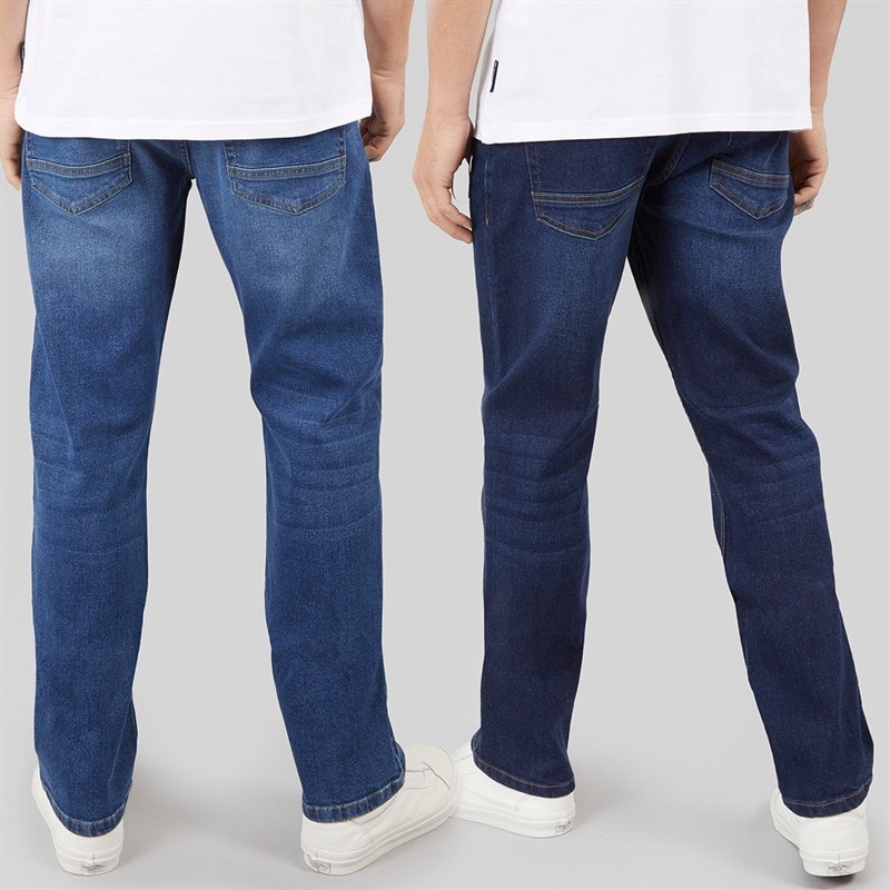 Kangaroo Poo Mens Two Pack Straight Fit Denim Jeans Dark Wash/Mid Wash - Image 2