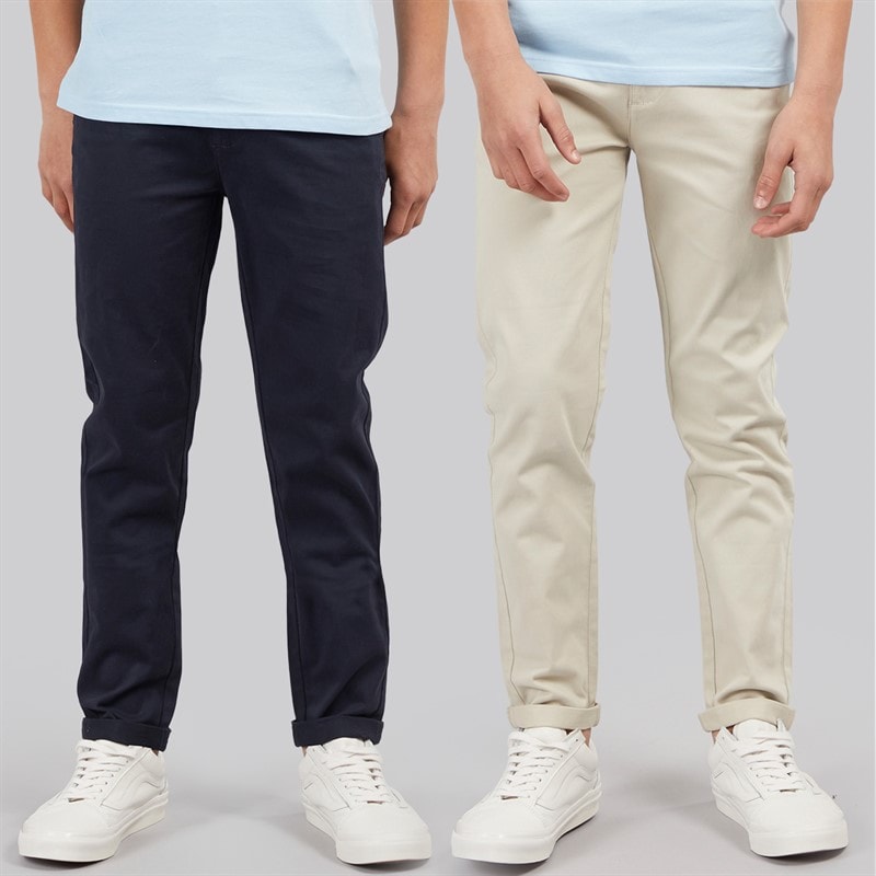 Kangaroo Poo Boys Two Pack Chino Trousers Navy/Stone