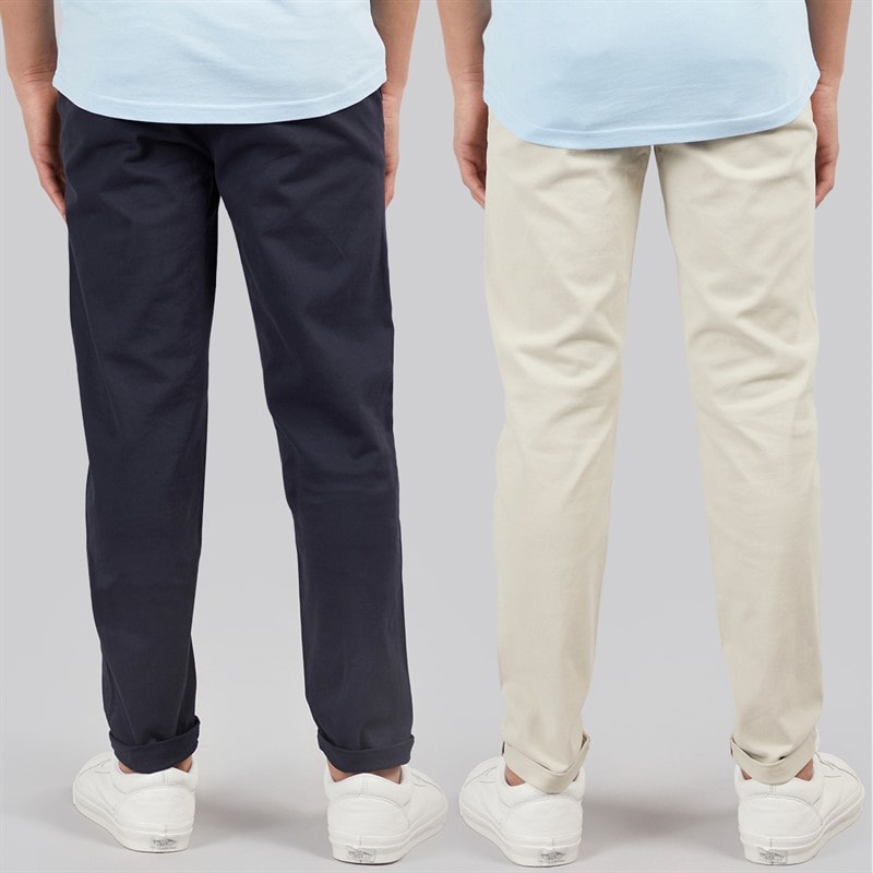 Kangaroo Poo Boys Two Pack Chino Trousers Navy/Stone - Image 2