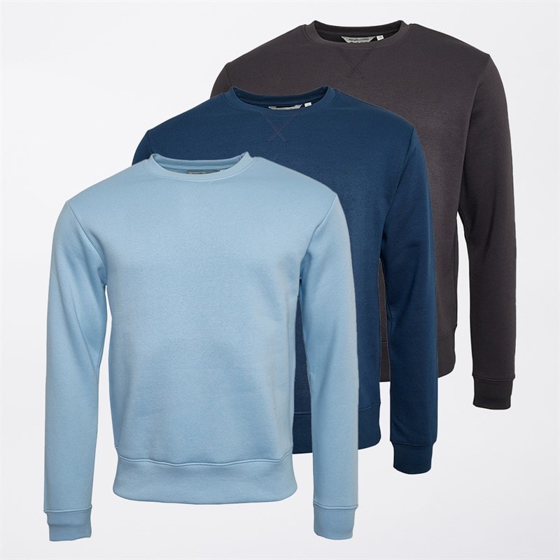 Kangaroo Poo Mens Three Pack Fleece Sweatshirts Denim Blue/Magnet/Sky Blue
