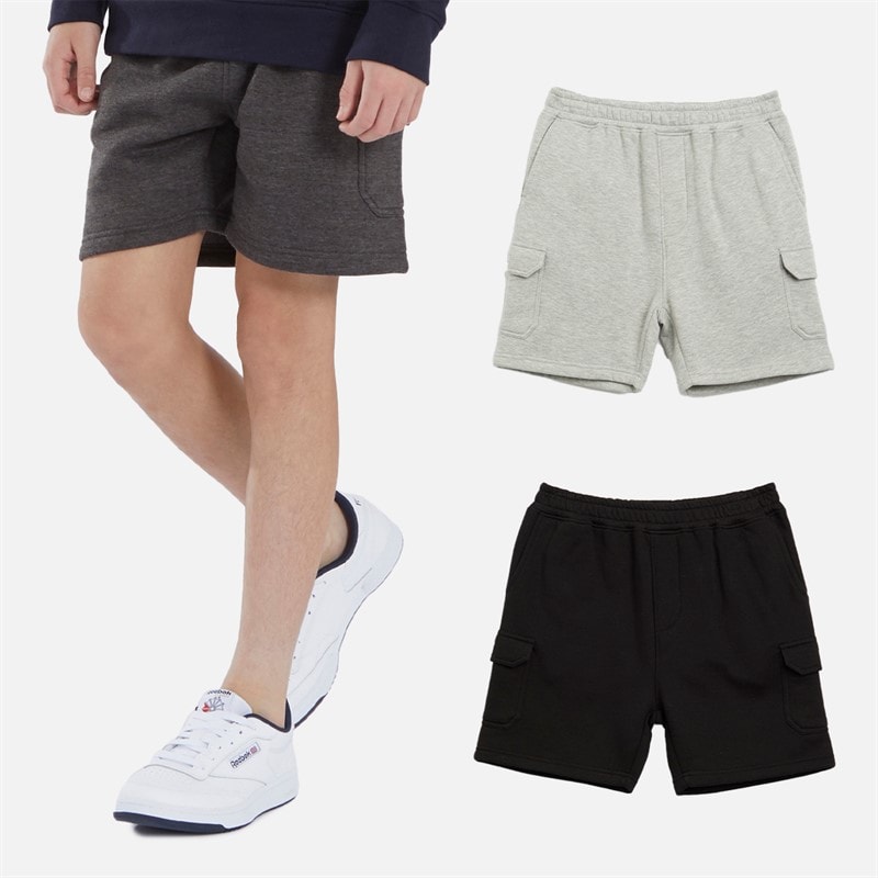 Kangaroo Poo Boys Fleece Three Pack Cargo Shorts Black/Charcoal Marl/Grey Marl - Image 1