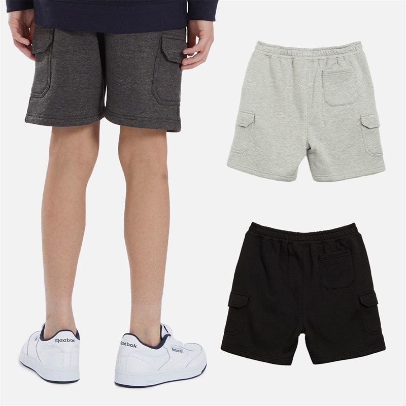 Kangaroo Poo Boys Fleece Three Pack Cargo Shorts Black/Charcoal Marl/Grey Marl - Image 2