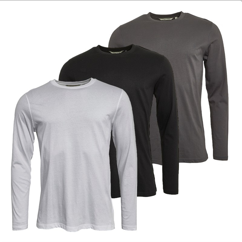 Kangaroo Poo Mens Three Pack Long Sleeve T-Shirts Black/White/Charcoal