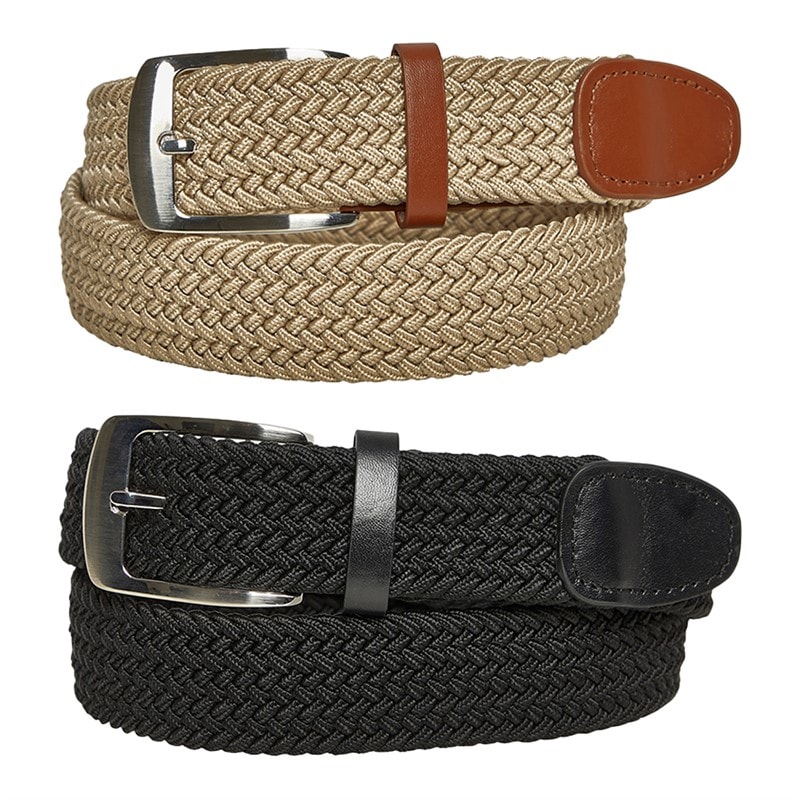 Kangaroo Poo Mens Two Pack Casual Stretch Woven Belts Black/Stone