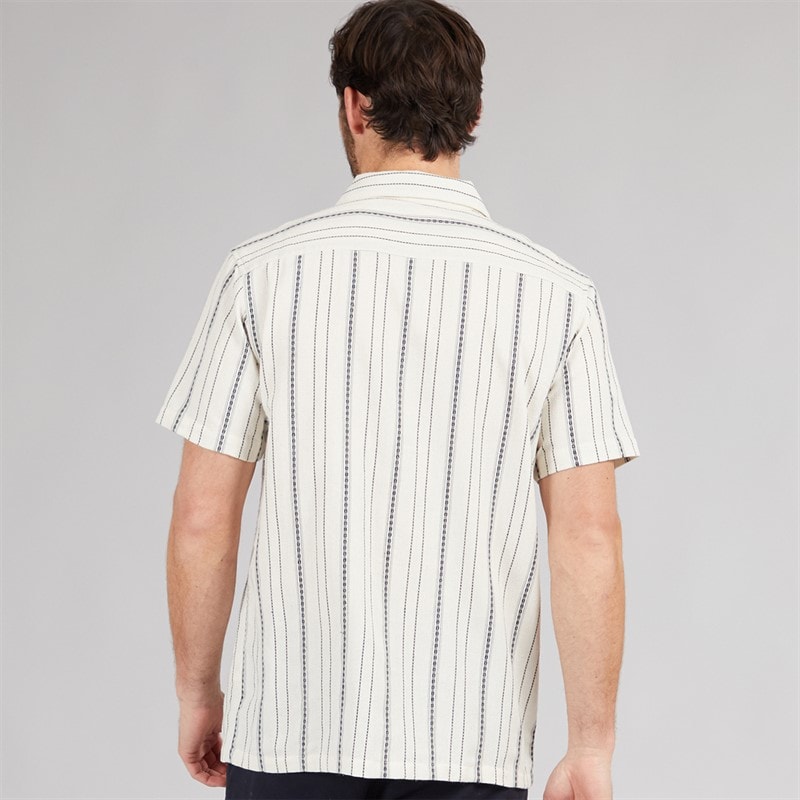 Kangaroo Poo Mens Revere Collar Shirt Ecru/Navy - Image 2
