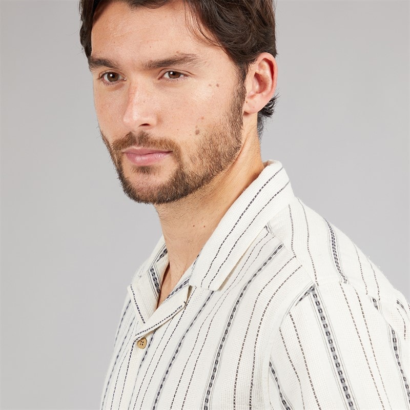 Kangaroo Poo Mens Revere Collar Shirt Ecru/Navy - Image 3