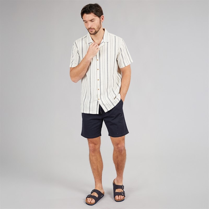 Kangaroo Poo Mens Revere Collar Shirt Ecru/Navy - Image 4