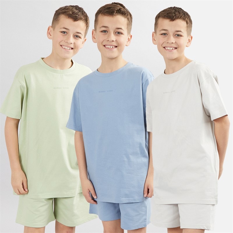 Kangaroo Poo Boys Three Pack Shorts And T-Shirts Sets Blue/Light Grey/Sage