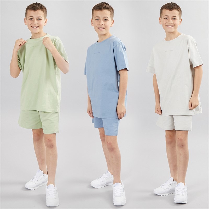 Kangaroo Poo Boys Three Pack Shorts And T-Shirts Sets Blue/Light Grey/Sage - Image 4