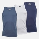 Kangaroo Poo Mens Three Pack Muscle Back Vest White/Navy/Denim Blue